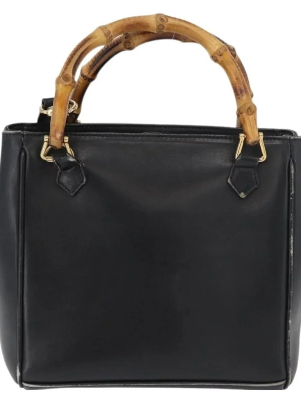 GUCCI Bamboo Hand Bag Leather 2way Black Gold 001 123 1638 Auth 175334